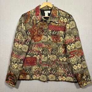 Coldwater Creek Embroidered Beaded Tapestry Blazer Jacket L Boho Artsy Statement